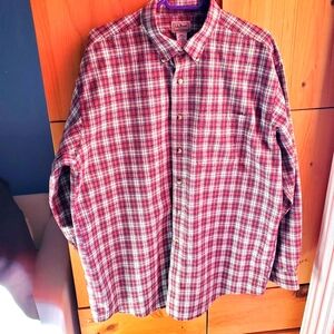 LL Bean Men's Red & Beige Plaid Shirt Size Large